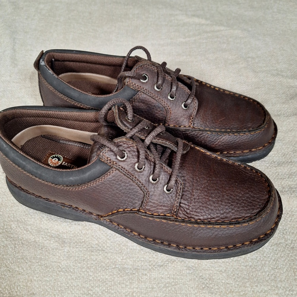 Earth Shoe Mens Brown Leather Moc Toe Oxford Lace Up Comfort Padded Shoe 11.5